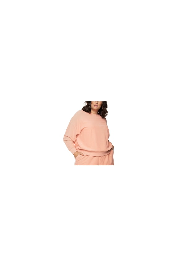 Trendy Plus Size Cotton Ribbed Sweatshirt Coral Cloud 2X