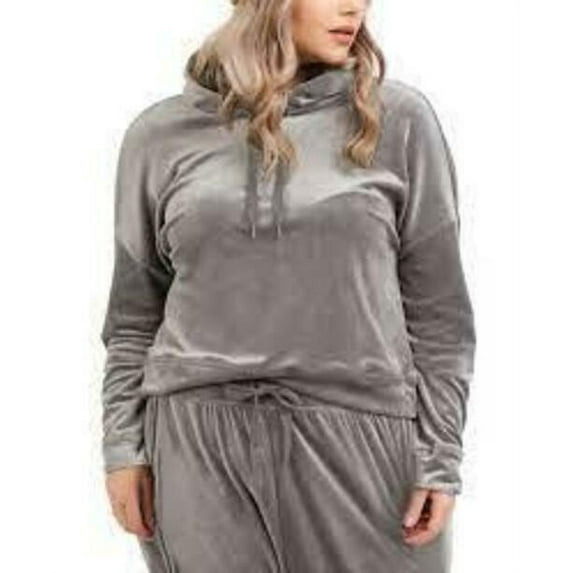 Black Tape Trendy Plus Size Drop Shoulder Hoodie Grey Velvet 0X