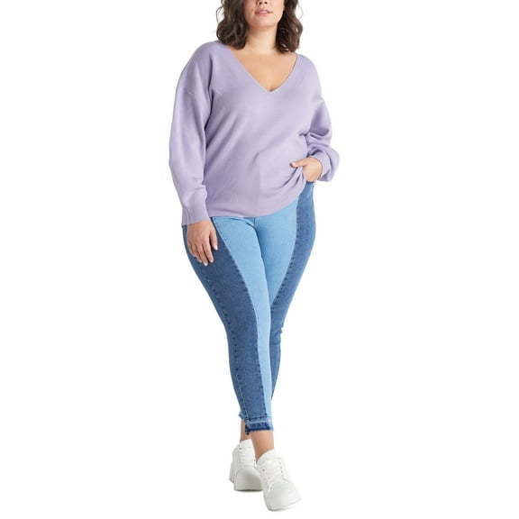 Black Tape Trendy Plus Size Two Tone Skinny Jeans Blue Med Wash 18W