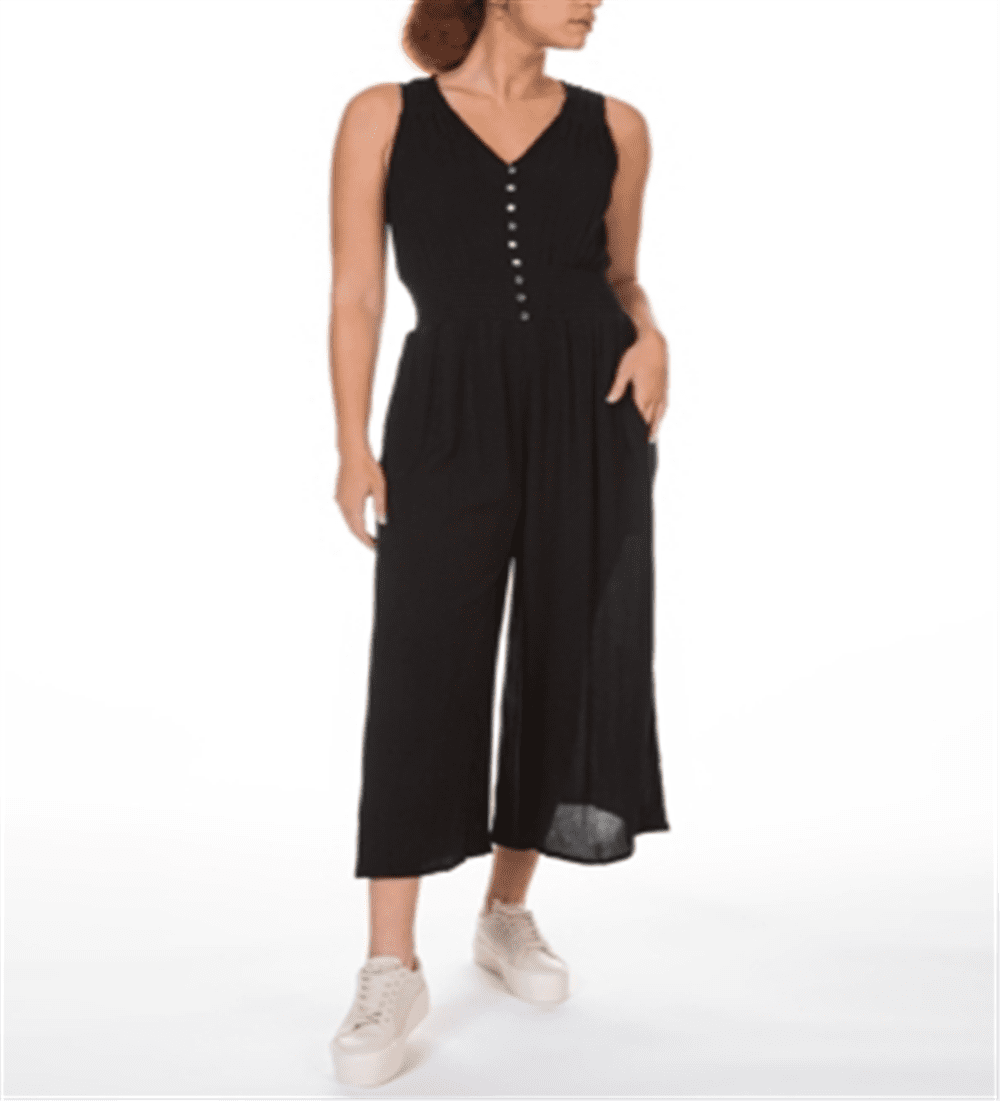 Black Tape Women's Smocked Waist Culotte Jumpsuit Black Size Large 