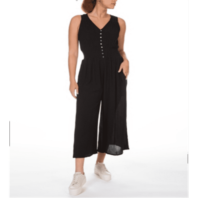 Black Tape Women's Smocked Waist Culotte Jumpsuit Black Size Large