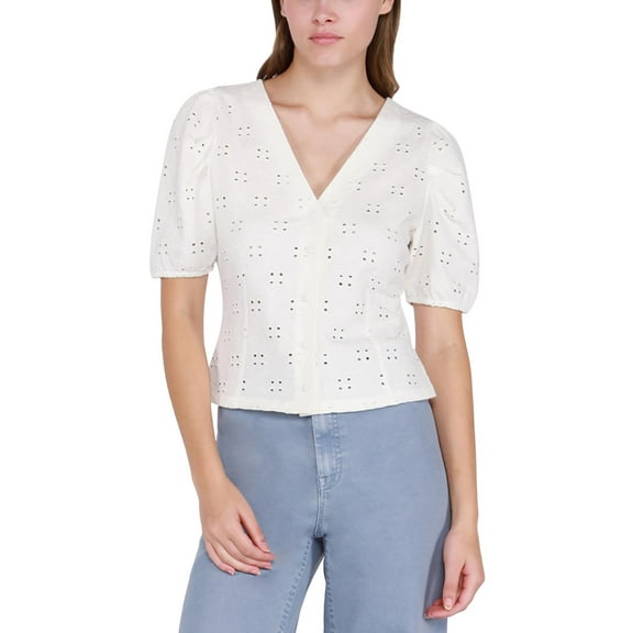 Black Tape_ Womens Button Button-Down Top