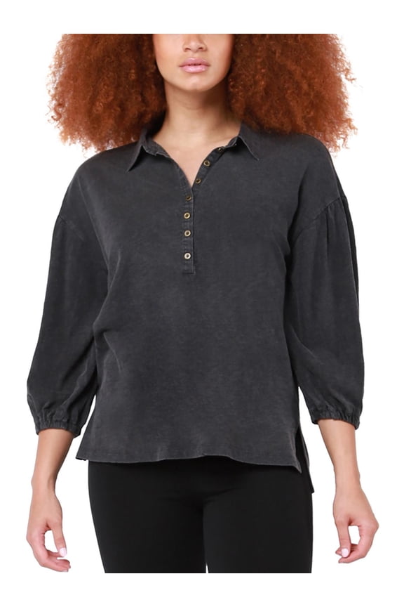 Womens Cotton Drop Shoulder Puff Sleeve Henley Top Urban Nights XS