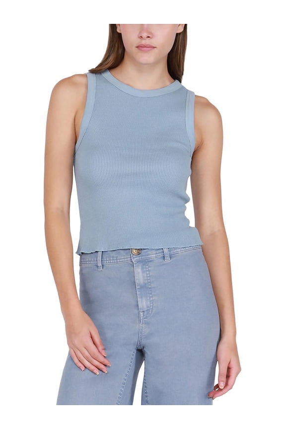 Women's Waffle-Knit Sleeveless Tank Top Sky Blue XS