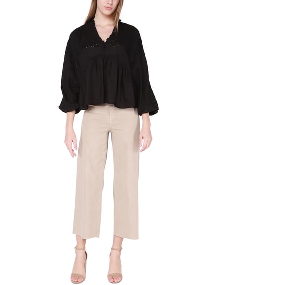 Black Tape_ Womens Eyelet V Neck Cropped