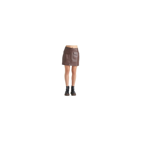 Black Tape Womens Faux Leather Mini Skirt Rustic Brown S