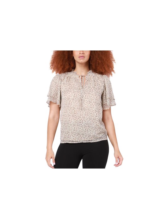 Womens Flutter Sleeve Floral Print Blouse Floral- Antique Florals S