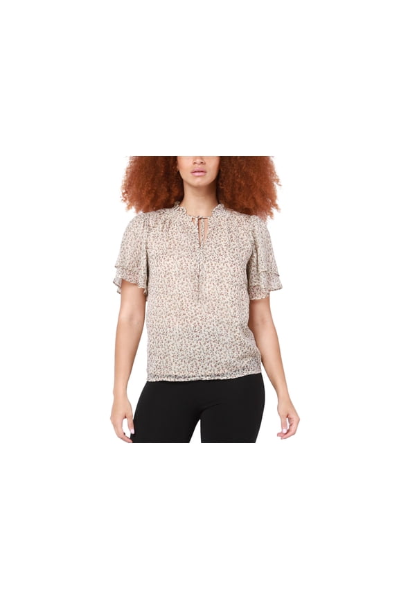 Womens Flutter Sleeve Floral Print Blouse Floral- Antique Florals S