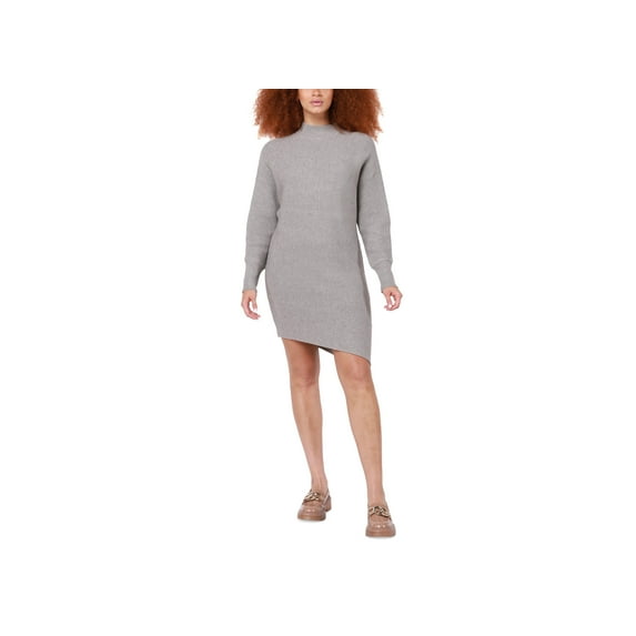 Black Tape Womens Long Sleeve Asymmetrical Sweater Dress Stone Grey L
