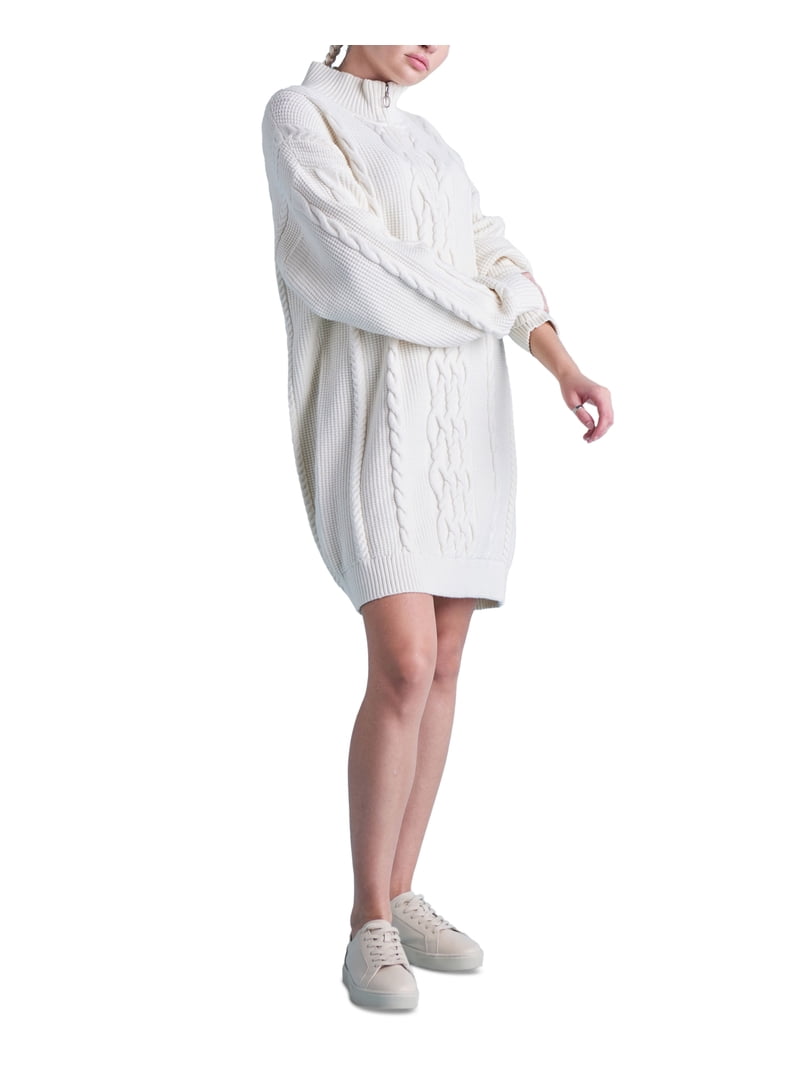 Black Tape Womens Long Sleeve Zip Front Cable Sweater Dress Cream S -  Walmart.com