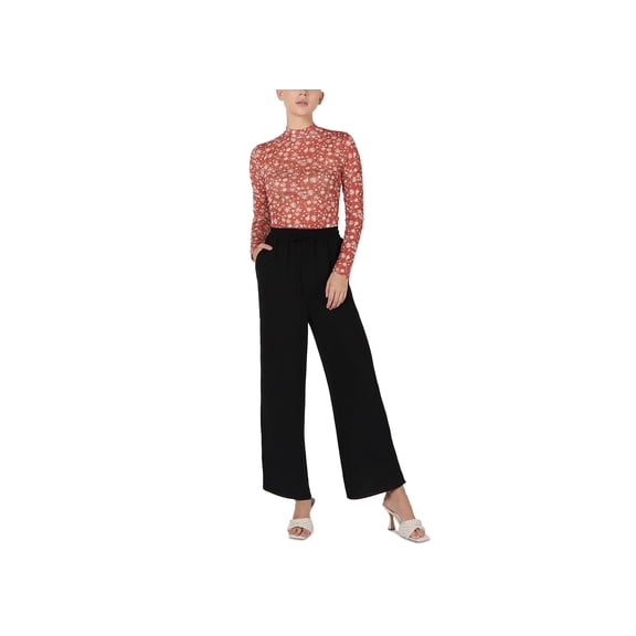 Black Tape Womens Mesh Turtleneck Dusty Red Floral L