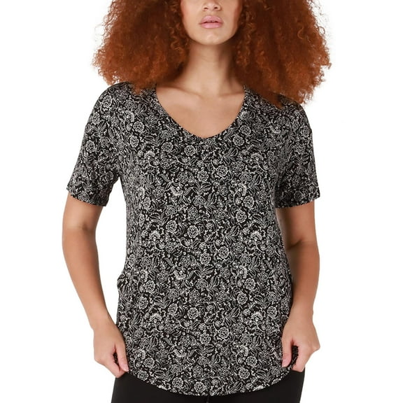 Black Tape Womens Rounded Hem T-Shirt Night Floral M