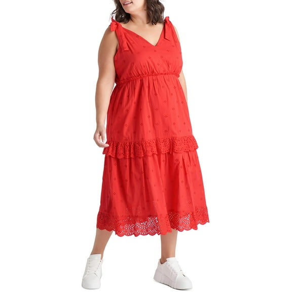 Black Tape_ Womens Plus Cotton Eyelet Midi Dress