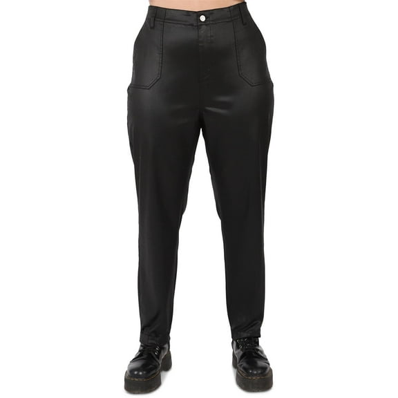 Black Tape_ Womens Plus Faux Leather Comfy Jogger Pants
