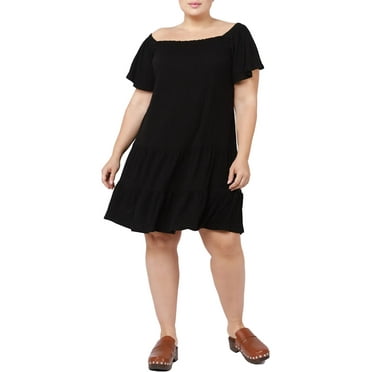 Black Tape_ Womens Plus Flutter Sleeve Above Knee Mini Dress