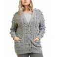 thumbnail image 1 of Black Tape Womens Plus Pom-Pom Pocket Cardigan Gray Size 1X, 1 of 1
