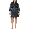 thumbnail image 1 of Black Tape_ Womens Plus Snake Print Long Sleeves Fit & Flare Dress, 1 of 2