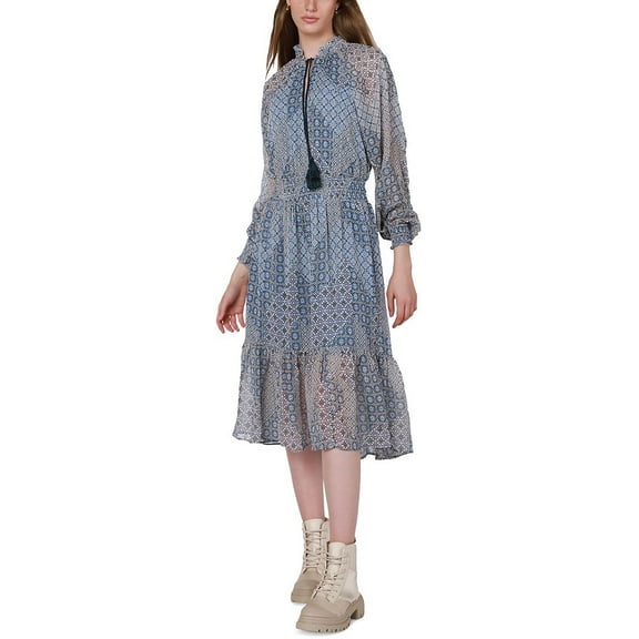 Black Tape Womens Chiffon Printed Midi Dress Multi S