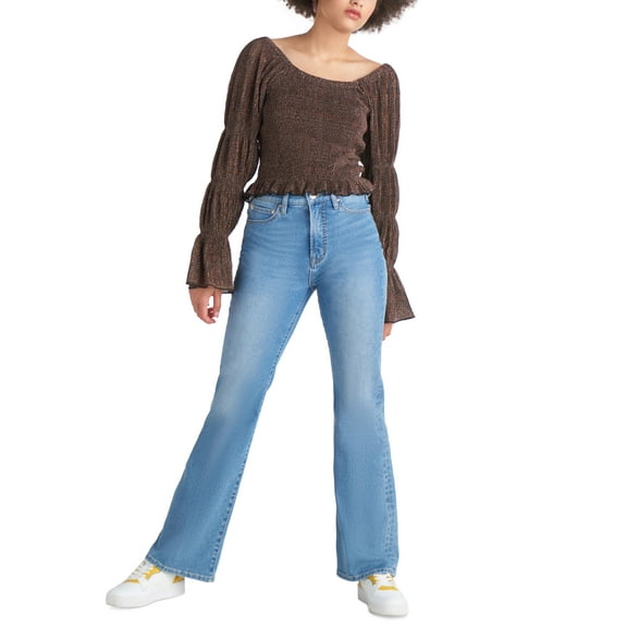 Black Tape Womens Puff Sleeve Ruffle Hem Plisse Top Harvest Florals S