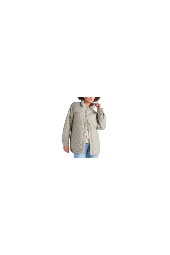Womens Quilted Light Puffer Shacket Khaki S