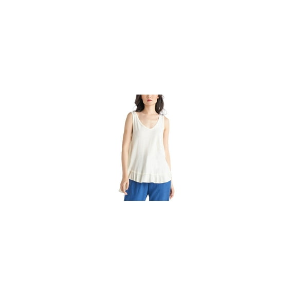 Black Tape Womens Raw Edge Layered Hem Cotton Tank Top Off-White S