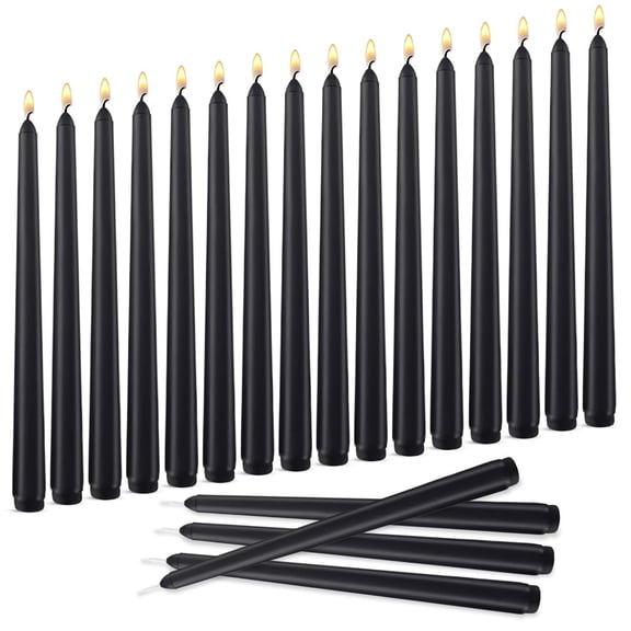 Black Taper Candles 20 Pack 10 Inch Unscented Dripless Smokeless Candle Set for Wedding Party Home Decor