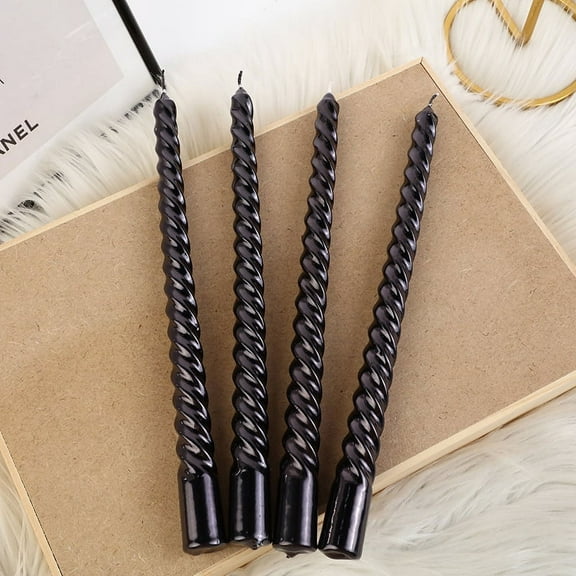 Black Taper Candles, Metal Style Spiral Candles Set of 4, 10 inch Candlesticks for Home Decor,Wedding,Halloween, Christmas