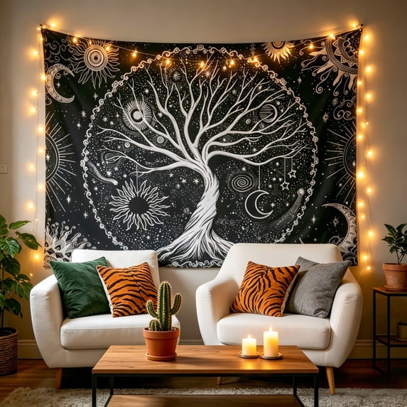 Black Tapestry Tree of Life Tapestry Wall Tapestry Black Aesthetic Tapestry Wall Hanging for Bedroom (60 X 80 Inches)