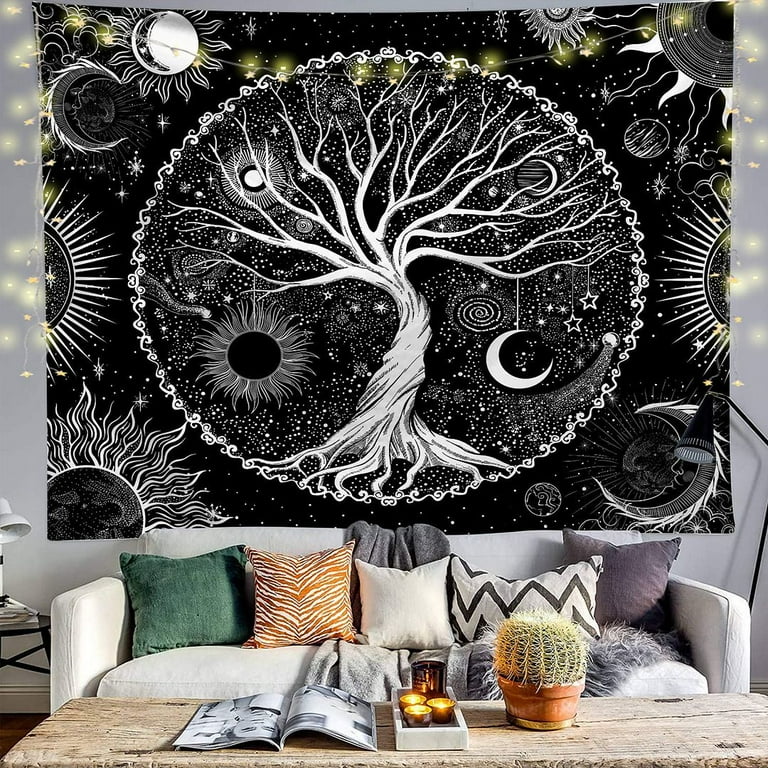 Black Tapestry Tree of Life Tapestry Wall Tapestry Black Aesthetic Tapestry  Wall Hanging for Bedroom (60 X 80 Inches)