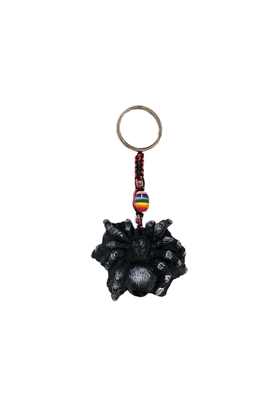 Black Tarantula Spider Insect Animal 3D Figurine Keychain Multicolored Macram Metal Ring - Handmade Gifts Boho Car Keys Bag Accessories