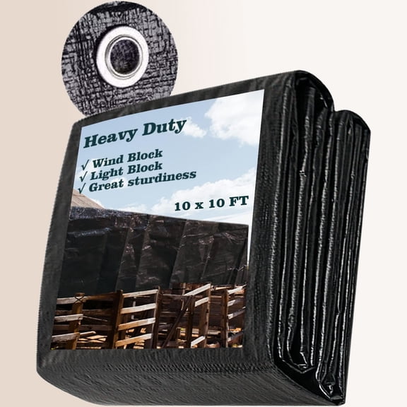 Black Tarps Heavy Duty Waterproof Blackout Tarp Cover, Druable Black Poly Tarps with Grommets, UV Resistant for Outdoor Roof Rain Wind Protection
