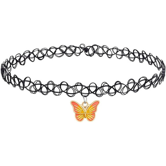 Black Tattoo Choker Necklace for Women Charm Handmade Bohemian Lace Butterfly Necklace Retro Gothic style Choker Necklace 80s 90s Jewelry Accessory