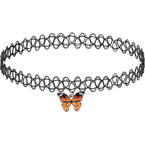 Black Tattoo Choker Necklace for Women Charm Handmade Bohemian Lace Butterfly Necklace Retro Gothic style Choker Necklace 80s 90s Jewelry Accessory