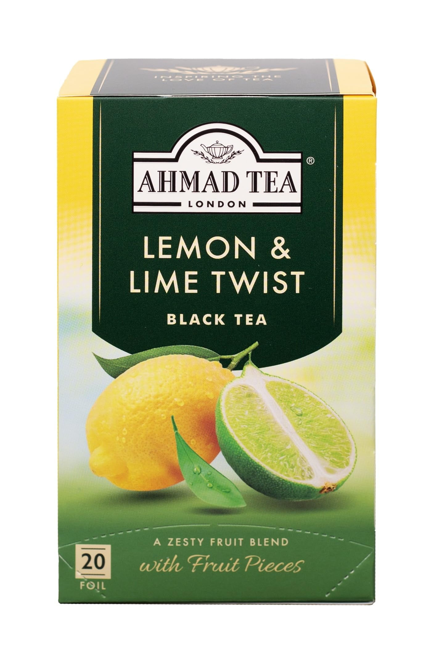 Black Tea, Lemon & Lime Twist Teabags, 20 Ct (Pack Of 1) - Caffeinated & Sugar-Free