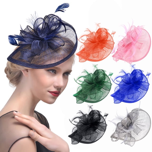 Black Tea Party Hats for Women Polyester,Spandex Tea Party Feather Flower Headwear Ribbon Mesh Veil Headband Hair Clip for Wedding Cocktail One Size