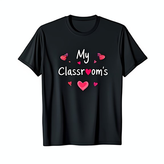 Black Teacher T-Shirt My Classroom s with Pink Hearts for Educators
