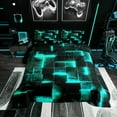 thumbnail image 1 of Black and Teal Comforter Set Modern Abstract Bedding, 3D Glowing Plaid Bedding Comforter Sets Gradient Grid Duvet, Neon Square Quilted Comforter 2pcs (Black Reversible), 1 of 6