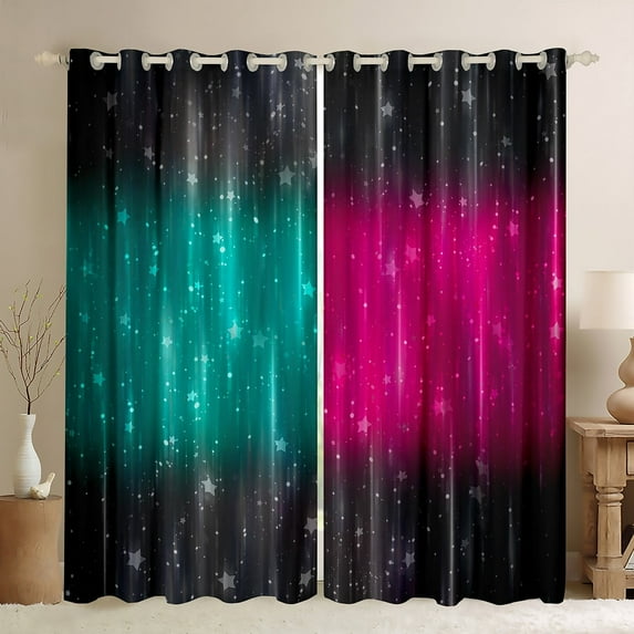 Black Teal Hot Pink Curtains & Drapes Modern Ombre Curtains,Abstract Glowing Gradient 30%-50% Blackout Curtains Twinkle Stars Living Room Curtains,Neon Aesthetic Window Curtains