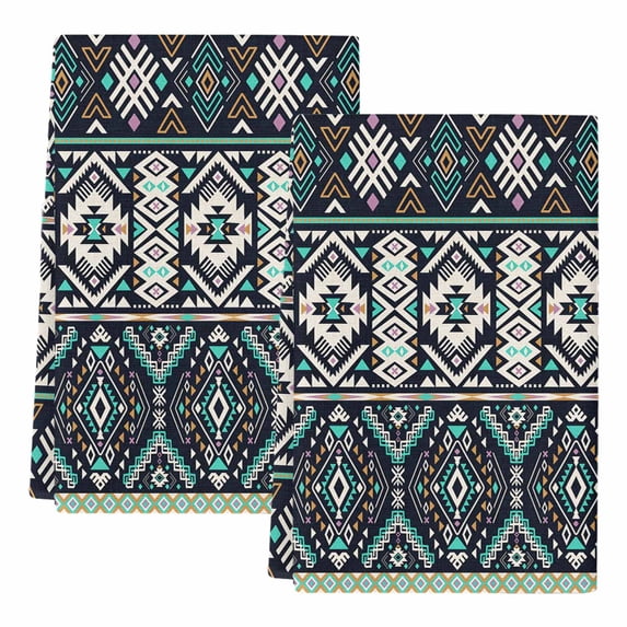 Black Teal Purple Southwestern Kitchen Towels Set of 2, Modern Geometric Abstract Art Soft Microfiber Dish Towels, Absorbent Washable Dishcloths for Kitchen Cleaning, Drying Dishes, 18x28 Inches