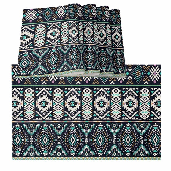 Black Teal Purple Southwestern Modern Geometric Abstract Art Burlap Kitchen Place Mats Waterproof Cloth Table Mats, Indoor Outdoor Placemats Easy Clean Dinner Decor