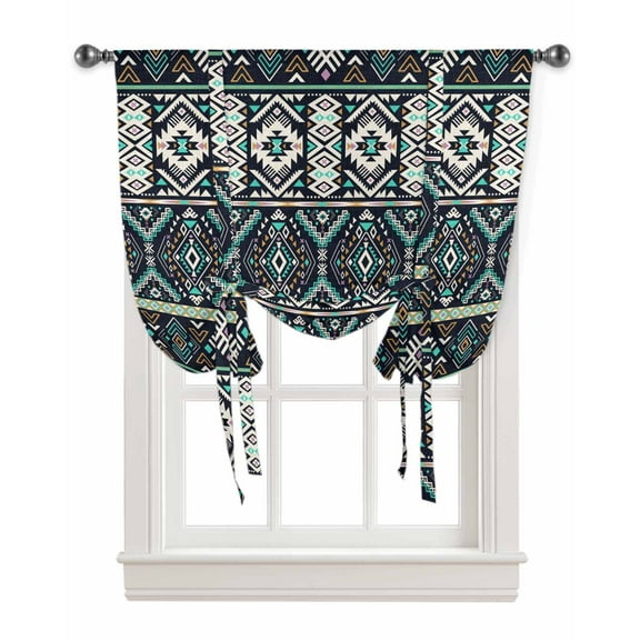 Black Teal Purple Southwestern Tie Up Curtains for Kitchen Bathroom Bedroom Windows 54 Inch Length,Modern Geometric Abstract Art Balloon Drape Curtains Shade Rod Pocket Drapery Curtain Panel,42"x63"