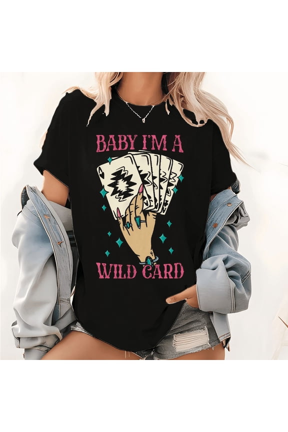 Black Teal Sparkle Wild Card Graphic Tees Print Tshirt S-5XL Shirts for Daily Outfits Tops