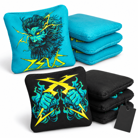 Black/Teal Zeus Cornhole Bean Bags Set, Regulation Size, Tournament ...