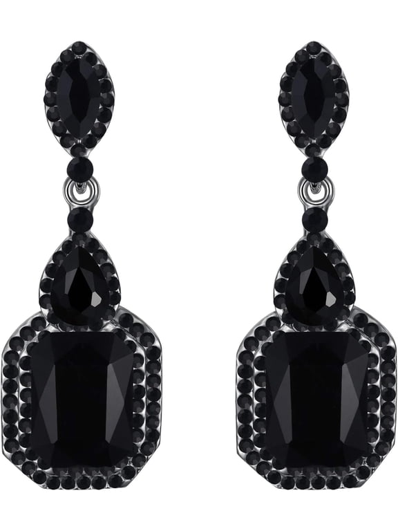 Black Teardrop Earrings for Women, Black Plated Rhinestone Chandelier Earrings, Long Dangle Drop Earrings for Wedding Prom, Gift for Her