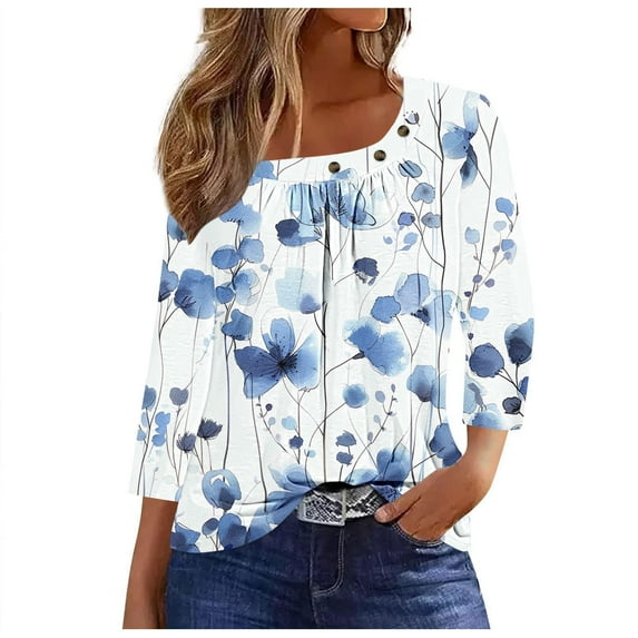 Back to School Pohista Fall Tees Slim Fit Blouses & Button-Down Shirts Petite 3/4 Sleeve Tunic Tops for Women My Order My Items