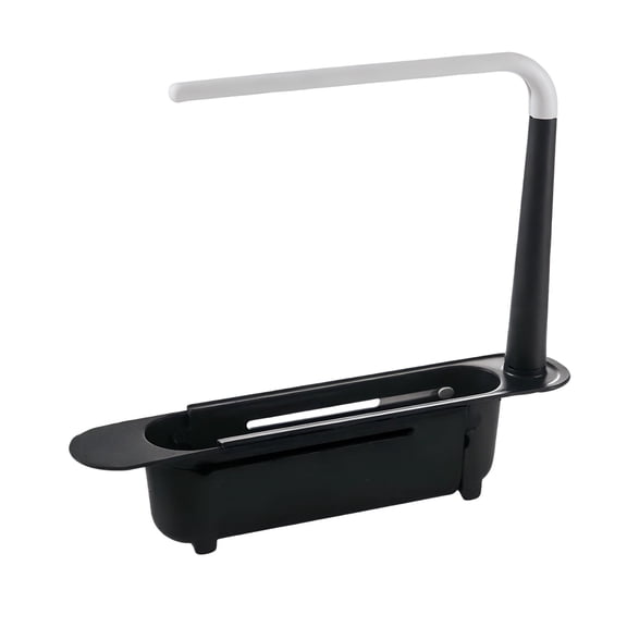 Black Telescopic Sink Storage Rack, Expandable 2-in-1 Drainer Basket, Over-Sink Kitchen Organizer with Drying Rod, Dishcloth Sponge Soap Holder for Countertop Organization, 12.6-17.7 in Adjustable