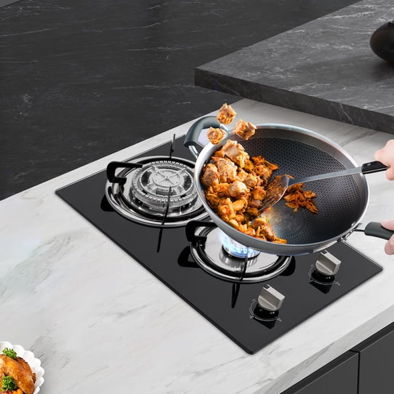 Black Tempered Glass 52x32cm Double-Ended Gas Stove 10K BTU High-Power Enamel Stove Rack Desktop Gas Stove