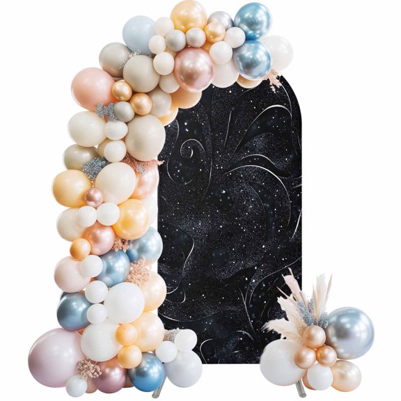 Black Texture Arch Backdrop Cover 4 FT Abstract Art White Dot Simple Style Stretchy Elastic Arch Stand Covers Spandex Arched Background Birthday Wedding Party Decoration (No Stand)