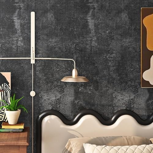 Black Textured Concrete Wallpaper Peel and Stick for Bedroom Kitchen Living Room Accent Wall Dark Concrete Contact Paper Countertops Industrial Cement Wall Paper Bathroom Garage 15.8x78.8