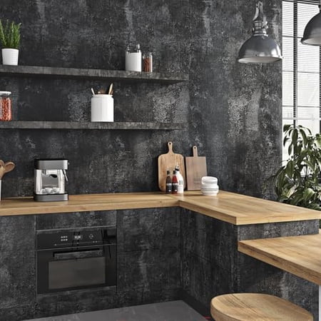 Black Textured Concrete Wallpaper Peel and Stick for Bedroom Kitchen Living Room Accent Wall Dark Concrete Contact Paper Countertops Industrial Cement Wall Paper Bathroom Garage 15.8x78.8